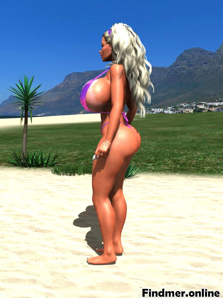 Mega Big Tits Galaxy! Blonde 3D hottie shows her oversized boobs on the beach! #bUZpxMmE